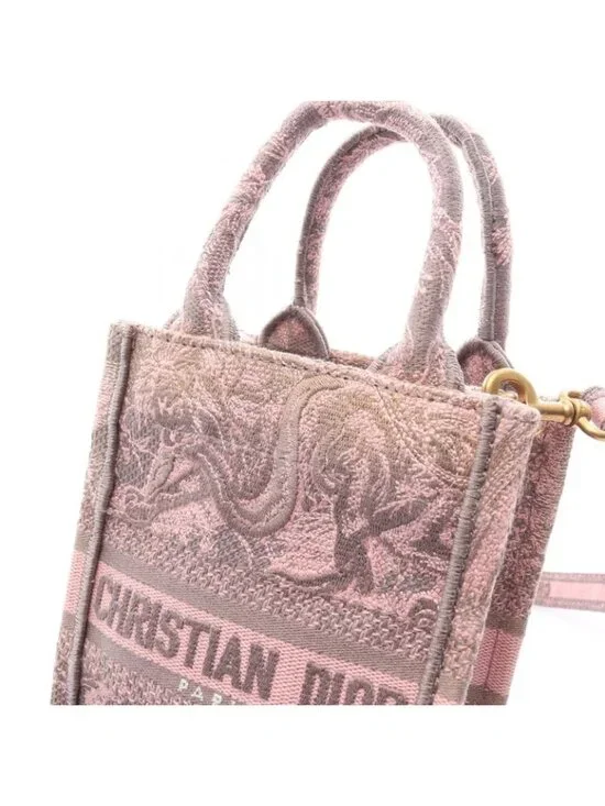 Dior Handbag Book Tote Mini Pink Gray Canvas Vertical - Picture 6 of 8